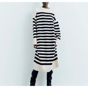 ZARA Stripe Oversized Pullover Sweater Maxi Knit Dress Women's Size Small Preppy